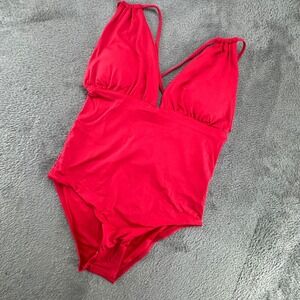 Sunn Lab Swim Mens Red V-Neck Strappy Back One Piece Swimsuit AB535 NWT L